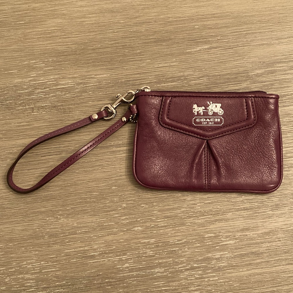 COACH leather wristlet, eggplant (dark purple)